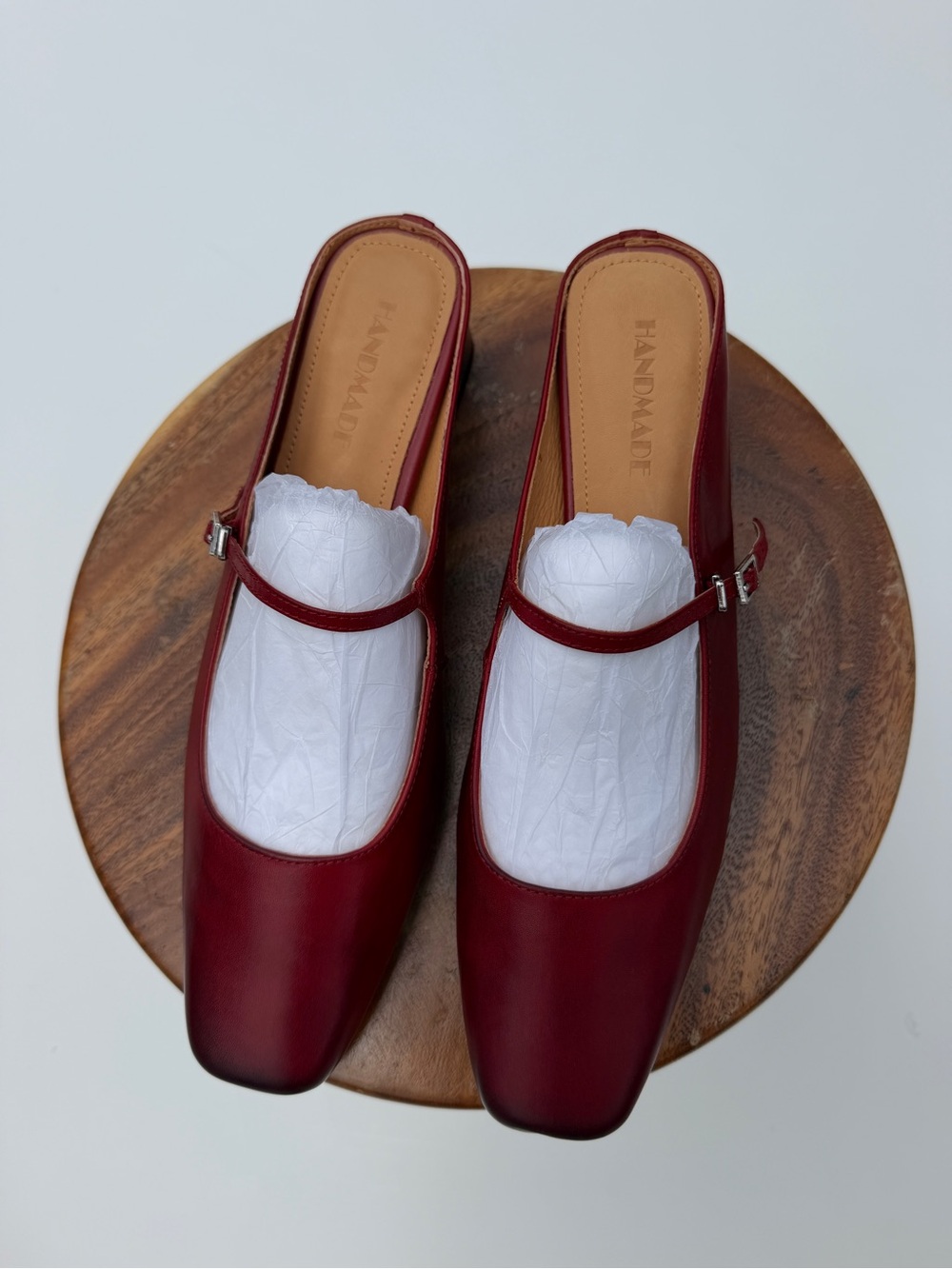 NWOT Handmade Genuine Leather Women's Mary Jane Mules in Deep Red
